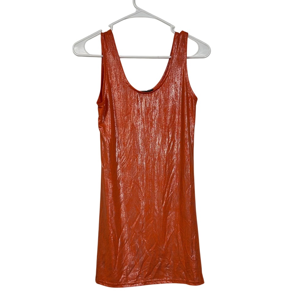 E Fashion Tank Top Womens Small Orange Metallic Shimmer Party Festival